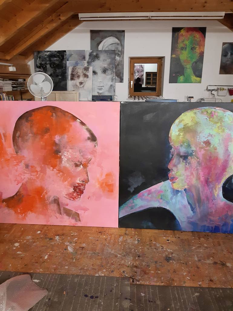 Original Abstract People Painting by Monika Lehmann