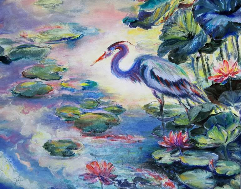 Original Nature Painting by Aloo San | Contemporary Art on Canvas | Serenity of the Lotus Lake - Oil Painting 40x50