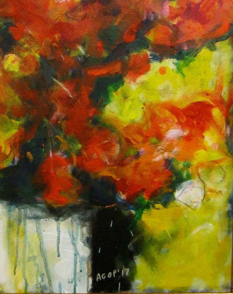 Original Abstract Expressionism Floral Painting by Agop Gemdjian