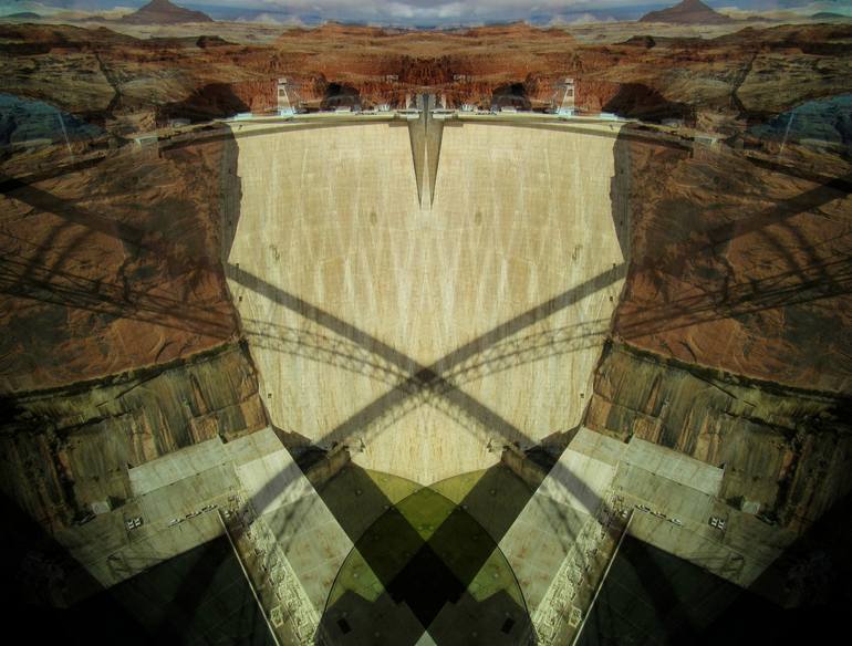 Original Architecture Photography by Claudio Boczon | Abstract Art on Paper | Simmetry with bridge and dam - Edition of 20 copies
