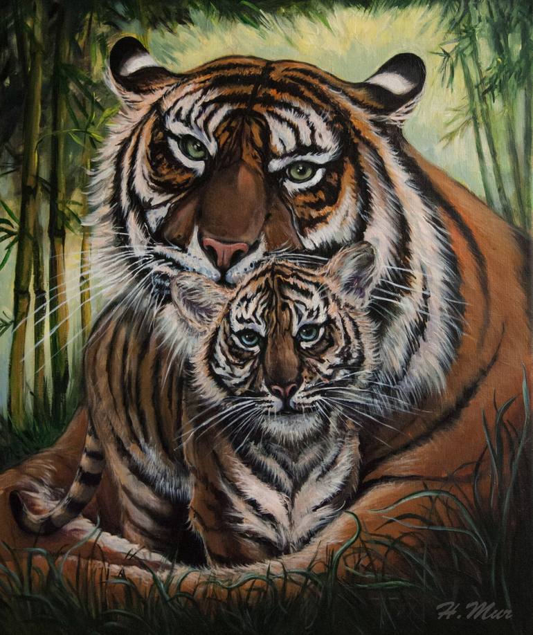 Tigress with the tiger cub Painting by Halyna Mur | Saatchi Art