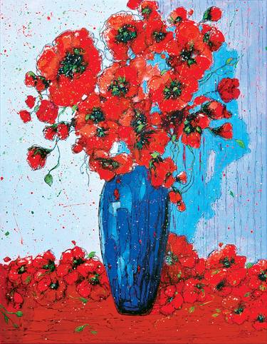 Poppies in a Murano glass vase. thumb