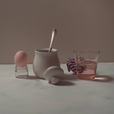 Still life in Morandi style with a pink egg and crumpled paper - Limited Edition of 5 thumb