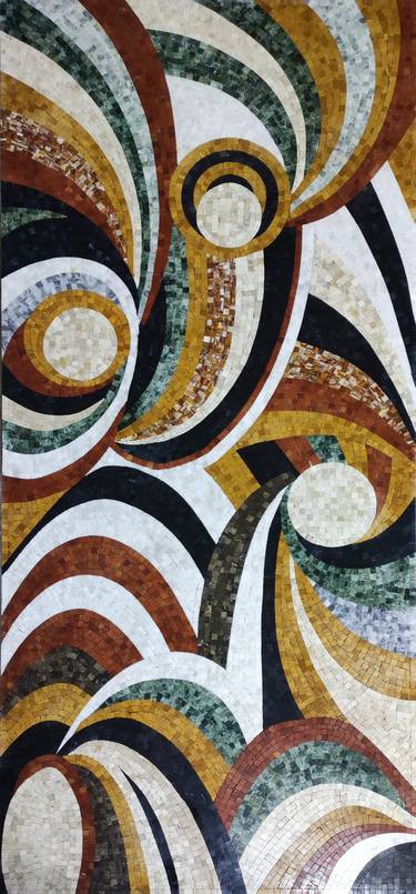 48"x24" Handmade swirls design marble mosaic wall artwork rug thumb