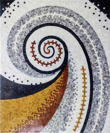 36"x30" Handmade swirly wave marble mosaic wall art work rug thumb