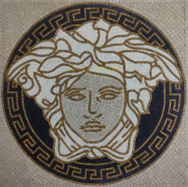 24" Versace Medusa Logo Square Marble Mosaic Handmade Stone Art thumb