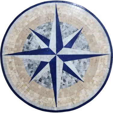 36" Blue Star Handmade Compass Nautical Marble Mosaic Artwork thumb