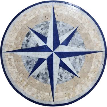 30" Blue Star Handmade Compass Nautical Marble Mosaic Artwork thumb