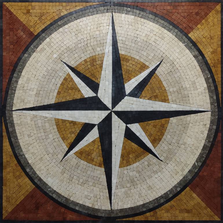 Compass Rose Tile Mosaic - Mosaic Natural