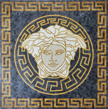 36" Versace Medusa Marble Mosaic Handmade Greek Border Artwork thumb