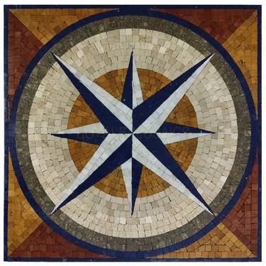 30" Handmade Square Compass Nautical Marble With Blue Mosaic Art thumb