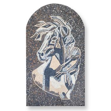 39.37"x24" Horse Marble Mosaic Handmade Mural Art Upside Round thumb