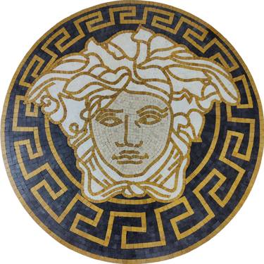 20" Versace Logo Marble Mosaic Medallion Handmade Stone Artwork thumb