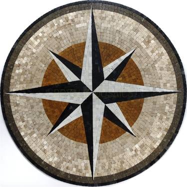 18" Compass Nautical Marble Mosaic Beige Cream Round Medallion thumb