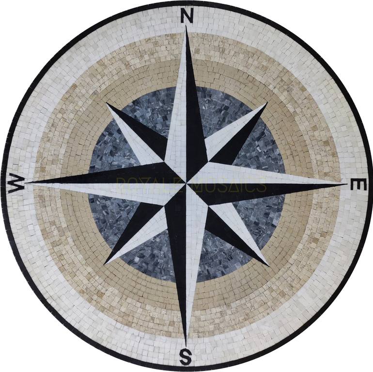 36" Compass Nautical Marble Mosaic Medallion NSEW Handmade Art - Print