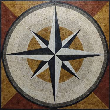 36" Compass nautical marble mosaic square shape art, 7 colors, customizable design thumb