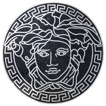 24" versace medusa marble mosaic handmade artwork rug for walls floors tabletops customizable design black and white logo reproduction thumb