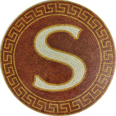 24" Letters S Greek Keys Marble Mosaic Medallion Handmade Stone Art Rug For Walls Floors Tabletops decor thumb