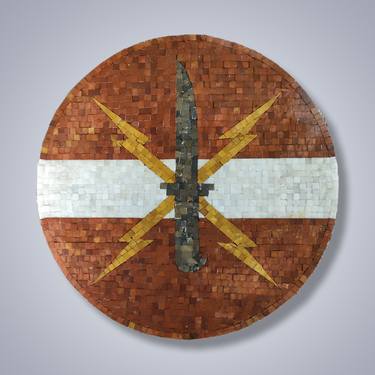 24" Lightning knife marble mosaic handmade stone art rug medallion for wall floor tabletop customizable design thumb