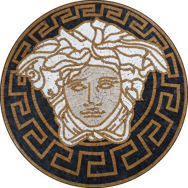 30" Versace medusa logo marble mosaic handmade art medallion rug for wall floor & tabletop customizable design V1 thumb