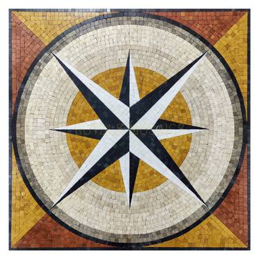 30" Compass Nautical Marble Mosaic Long Arms Pointing Corners thumb