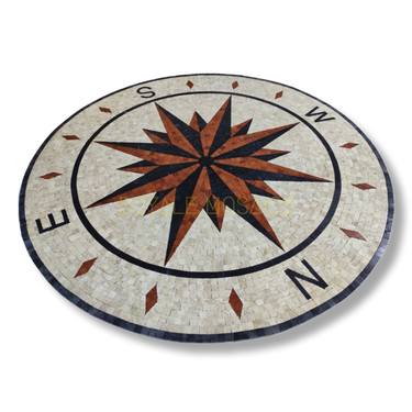 24" Compass Nautical NSEW marble mosaic handmade artwork medallion rug for walls floors tabletops customizable design thumb