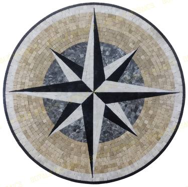 24" Compass Nautical Marble Mosaic Handmade Artwork Medallion thumb