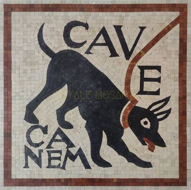 30" Cave Canem Dog Design Marble Mosaic Handmade Artwork Tile thumb