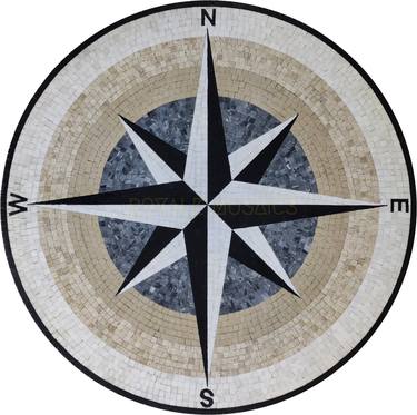 24" NSEW Compass Nautical Marble Mosaic Medallion Handmade Art thumb