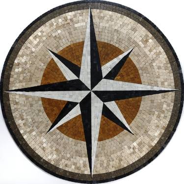 36" Nautical Star Compass Marble Mosaic Medallion Art thumb