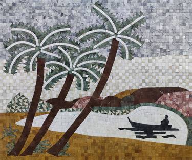 43"x36" Palm trees marble mosaic handmade artwork date trees thumb