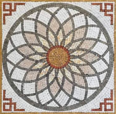 36" Geometric floral square marble mosaic handmade medallion thumb