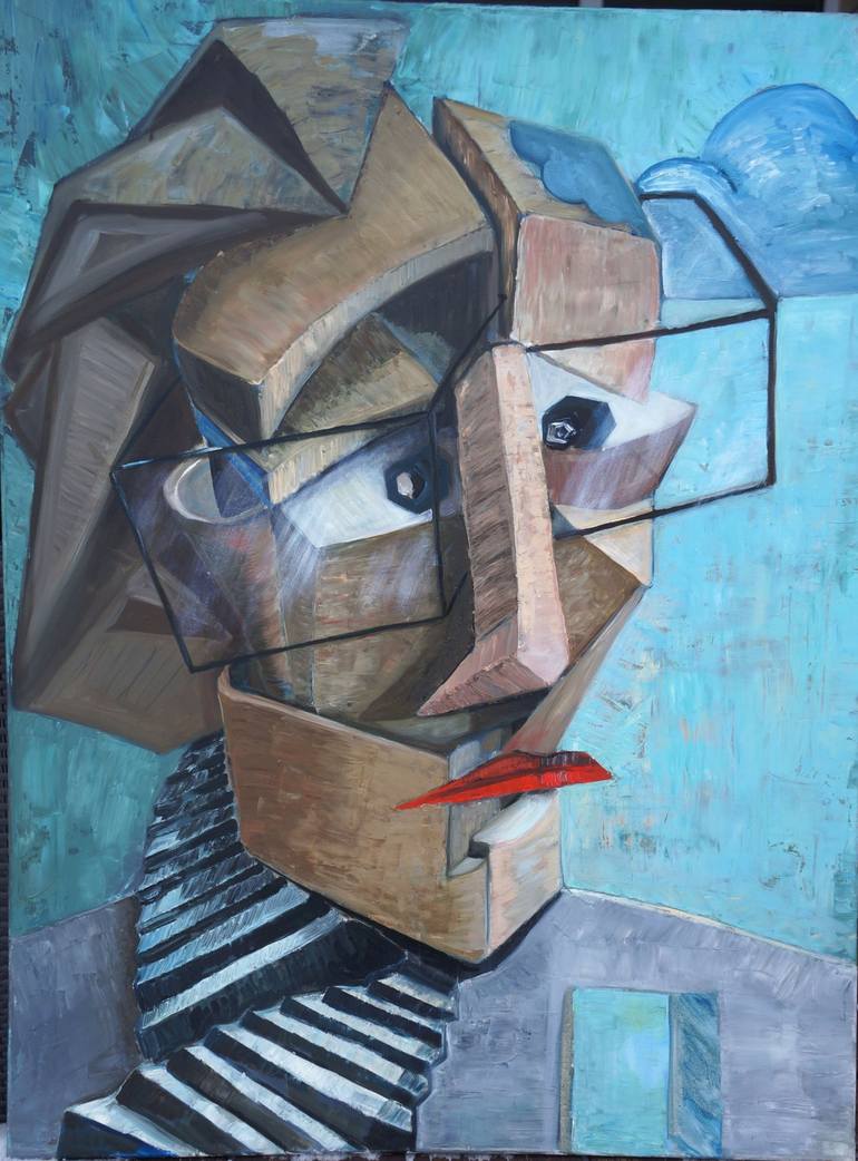 Original Geometric Painting by Giedre Pipinyte-grunskiene | Cubism Art on Canvas | Portrait of a woman