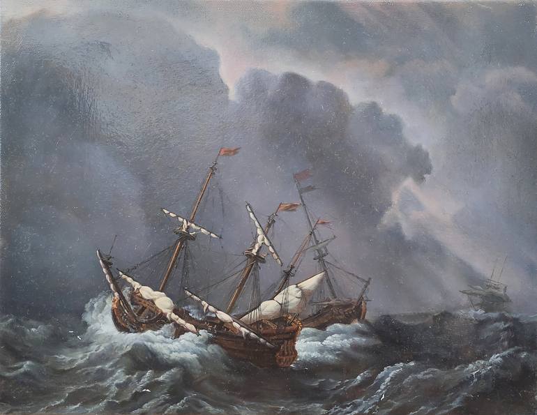 Copies of painting “Three Ships in a Gale” Willem van de Velde Painting ...