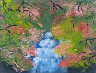 Water fall painting acrylic on canvas thumb