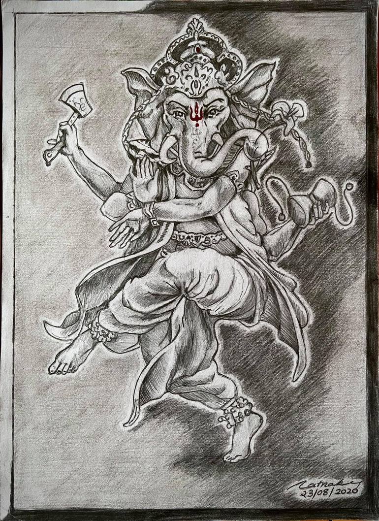 Dancing Ganesha Drawing by Ratnaker Prasad | Saatchi Art