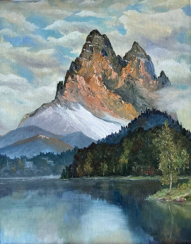 Original Painting on Canvas, Lakeside Sunset 16x20