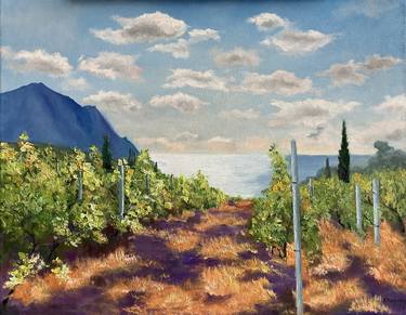 Vineyard Landscape GrapeYard Original Painting in Oil 20x16 inch thumb