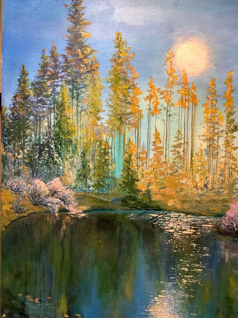 Original Art Deco Landscape Painting by Antonina Dunaeva
