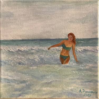 Aphrodite and Sea Seascape Original Painting in Oil 8x8" thumb