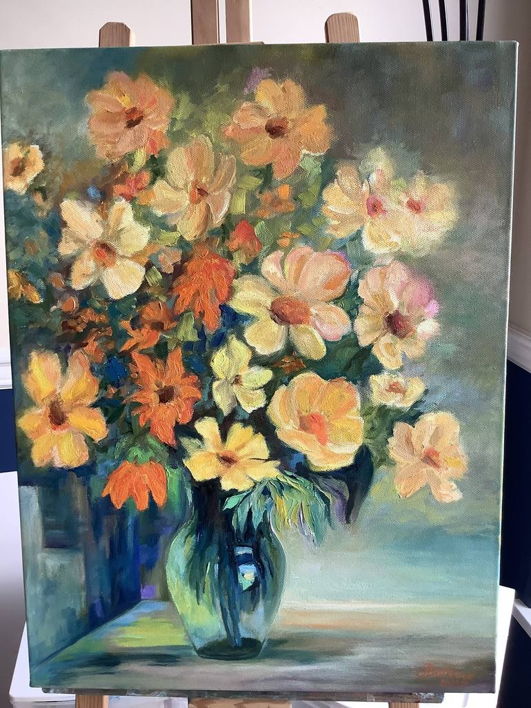 Original Art Deco Floral Painting by Antonina Dunaeva