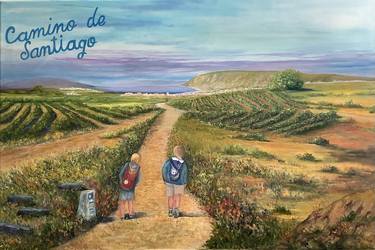 Camino de Santiago Pilgrims' Path Original Painting Oil 34x24" thumb