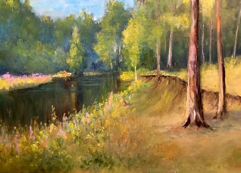 Original Art Deco Landscape Painting by Antonina Dunaeva