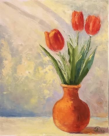 Original Art Deco Floral Painting by Antonina Dunaeva