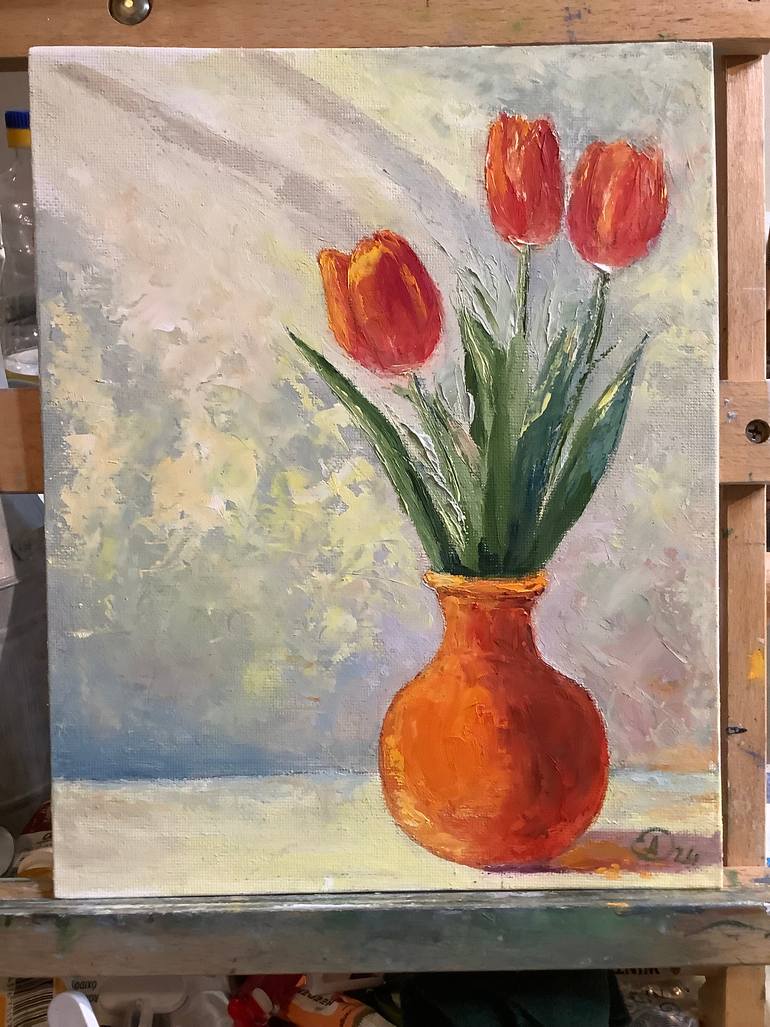 Original Art Deco Floral Painting by Antonina Dunaeva