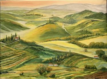 Original bright painting of Tuscany, acrylic. thumb