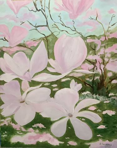 Magnolia Blossom Ontario Canada Original Painting in oil Bright Colours 20x16" by Antonina Dunaeva-Come4Art thumb