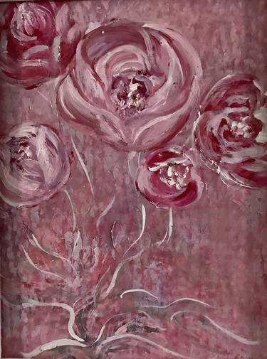 Pink Misery, Original Acrylic painting with abstract pink flowers, Acrylic painting in pink by Antonina Dunaeva thumb