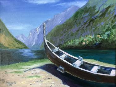 Mountain Lake Original painting in Oil 12x10" Original Art painting by Antonina Dunaeva-Come4Art thumb