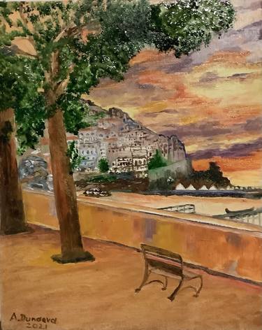 Amalfi Italy Sunset Original Painting in Oil Original Art 10x8" by Antonina Dunaeva-Come4Art thumb
